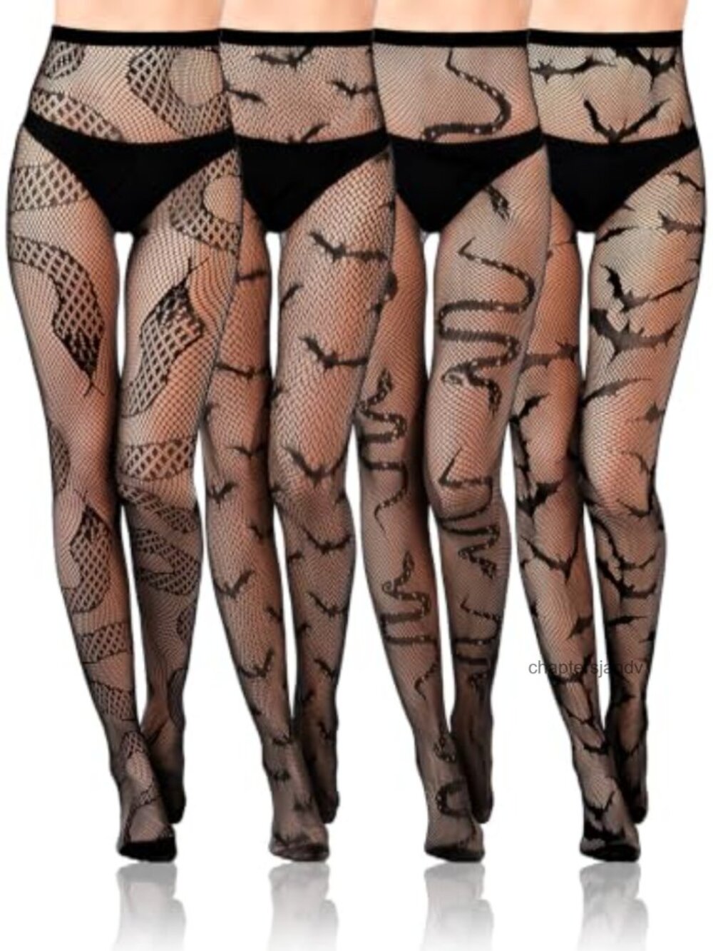 4 Pk Fishnet Tights Snake Bat Pattern High Stretch Halloween